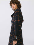 Contrast Plaid Trench Style Coat