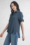 Solid Button Down Top in Black