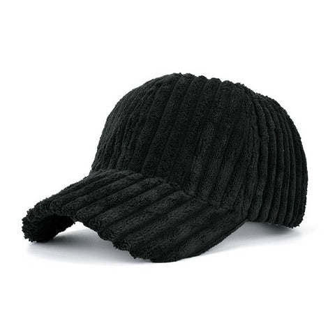 Striped Corduroy Baseball Cap in Black