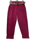 Velvet Belted Pant in Bordeaux