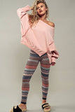 Multi Striped Sweater Knit Leggings in Charcoal