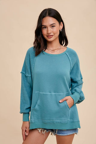 Oversized French Terry Pullover in Seaglass