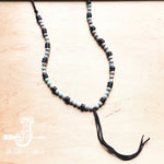 Frosted Aqua Terra Necklace w/ Wood Beads & Leather Tassel