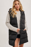 Longline Hooded Puffer Vest in Beige