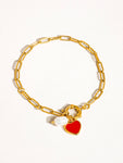 18K Gold Plated Non-Tarnish Heart Pearl Chain Bracelet