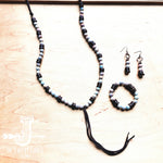 Frosted Aqua Terra Necklace w/ Wood Beads & Leather Tassel