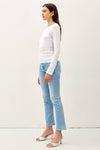 Boat Neck Long Sleeve Side Ruched Knit Top in Off White