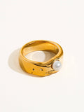 Pave 18K Gold Non-Tarnish Pearl Band Ring in Yellow Gold