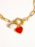 18K Gold Plated Non-Tarnish Heart Pearl Chain Bracelet