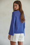 Knit Cotton Crew Neck Long Sleeve Sweater Top in Midnight Blue