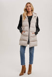 Longline Hooded Puffer Vest in Beige