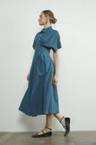 Button-Front Pleated Shirt Dress