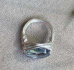 Silver Wire Wrapped Ring with Blue Oval Crystal