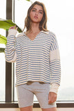 Spread Collared Neck Stripe Top in Ivory Blue