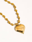 18K Gold Plated Non-Tarnish Large Heart Ball Chain Necklace