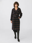 Contrast Plaid Trench Style Coat