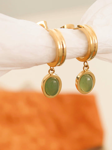 Whitnee Dainty Round Green Stone Dangle Earrings