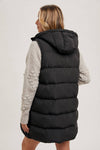 Longline Hooded Puffer Vest in Beige