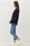 Varsity Style Cardigan in Navy