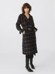 Contrast Plaid Trench Style Coat