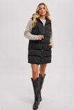 Longline Hooded Puffer Vest in Beige