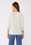 3/4 Sleeve V-Neck Button Down Blouse in Vanilla