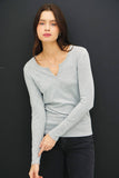 Soft Basic Split Neck Long Sleeve Knit Tee in Ivory