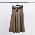 Flared Skirt with Waist Belt in Khaki