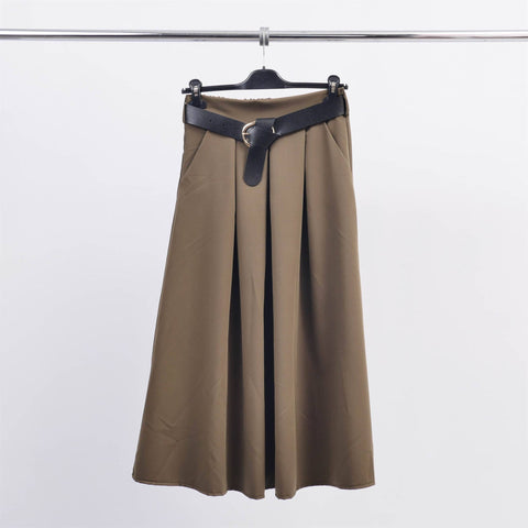 Flared Skirt with Waist Belt in Khaki