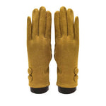 Suede Feel Mustard Texting Gloves with 2 Large Buttons