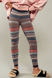 Multi Striped Sweater Knit Leggings in Charcoal