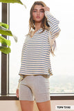 Spread Collared Neck Stripe Top in Ivory Blue