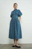 Button-Front Pleated Shirt Dress