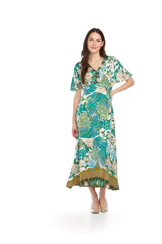 Peacock Printed Maxi Dress with Dolman Sleeves