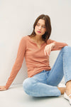 Soft Basic Split Neck Long Sleeve Knit Tee in Ivory