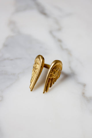 Adjustable Solid Brass Angel Wing Ring