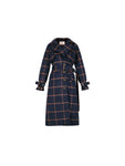 Contrast Plaid Trench Style Coat