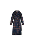 Contrast Plaid Trench Style Coat