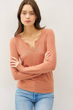 Soft Basic Split Neck Long Sleeve Knit Tee in Ivory