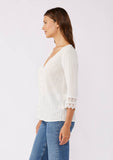 3/4 Sleeve V-Neck Button Down Blouse in Vanilla