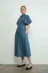 Button-Front Pleated Shirt Dress