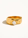 Pave 18K Gold Non-Tarnish Pearl Band Ring in Yellow Gold