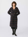 Contrast Plaid Trench Style Coat