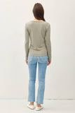 Soft Basic Split Neck Long Sleeve Knit Tee in Ivory