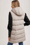 Longline Hooded Puffer Vest in Beige