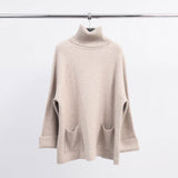 Turtleneck Sweater with Two Pockets in Taupe