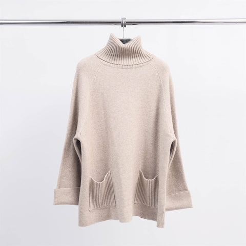 Turtleneck Sweater with Two Pockets in Taupe