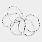 Silver Metal Cube Beaded Stretch Multi Layered Bracelets