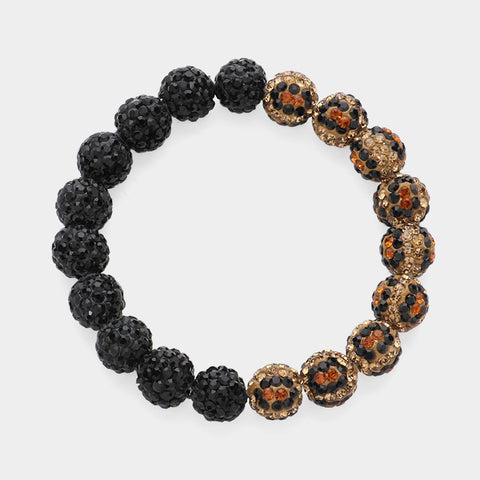 Leopard and Black Beaded Stretch Bracelet