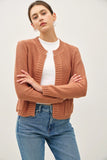 Open Cardigan with Ribbed Edges in Terracotta